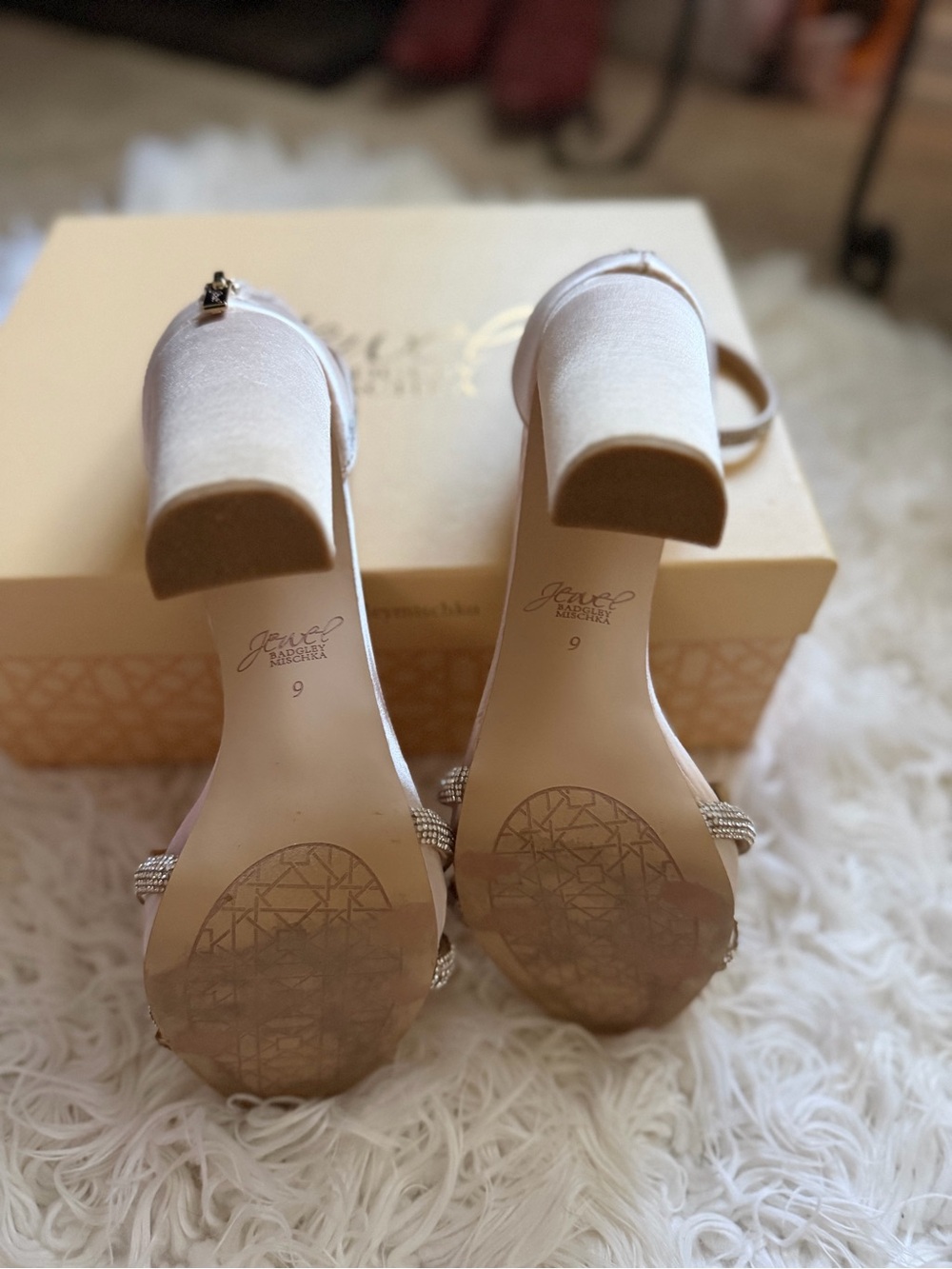 Badgley Mischka Blush Crystal-Knot Ankle-Strap Block Heels - Picture 4 of 5